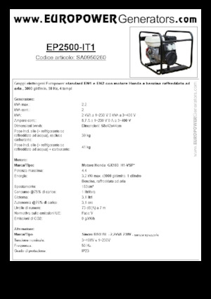 गैसोलीन पावर जनरेटर Europower EP2500-EN1 (S)