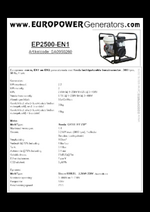 गैसोलीन पावर जनरेटर Europower EP2500-EN1 (S)