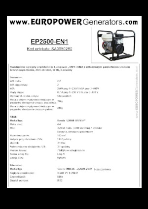 गैसोलीन पावर जनरेटर Europower EP2500-EN1 (S)