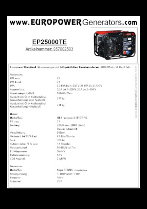 गैसोलीन पावर जनरेटर Europower EP25000TE (S)