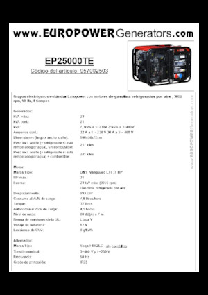 गैसोलीन पावर जनरेटर Europower EP25000TE (S)