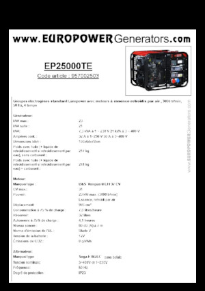 गैसोलीन पावर जनरेटर Europower EP25000TE (S)