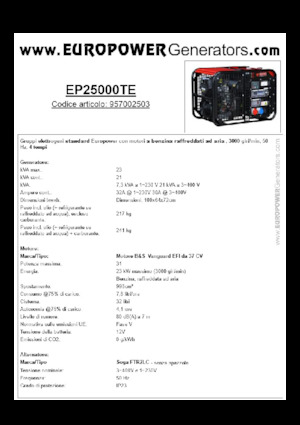 गैसोलीन पावर जनरेटर Europower EP25000TE (S)