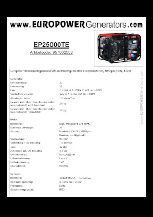 गैसोलीन पावर जनरेटर Europower EP25000TE (S)