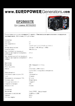 गैसोलीन पावर जनरेटर Europower EP25000TE (S)