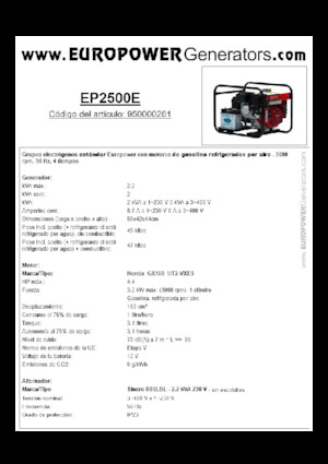 गैसोलीन पावर जनरेटर Europower EP2500E (S)