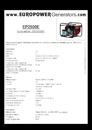गैसोलीन पावर जनरेटर Europower EP2500E (S)