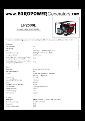 गैसोलीन पावर जनरेटर Europower EP2500E (S)