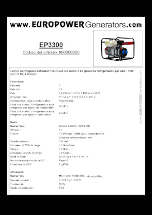 गैसोलीन पावर जनरेटर Europower EP3300 (MA)