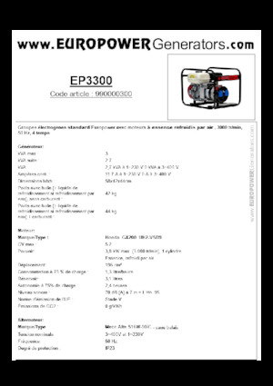 गैसोलीन पावर जनरेटर Europower EP3300 (MA)