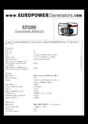 गैसोलीन पावर जनरेटर Europower EP3300 (MA)