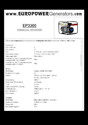 गैसोलीन पावर जनरेटर Europower EP3300 (MA)