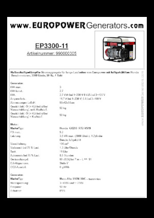 गैसोलीन पावर जनरेटर Europower EP3300-11 (MA)