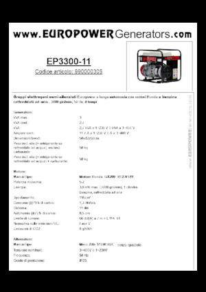 गैसोलीन पावर जनरेटर Europower EP3300-11 (MA)