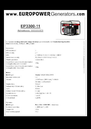 गैसोलीन पावर जनरेटर Europower EP3300-11 (MA)