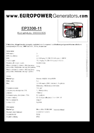 गैसोलीन पावर जनरेटर Europower EP3300-11 (MA)