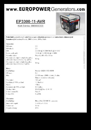 गैसोलीन पावर जनरेटर Europower EP3300-11-AVR (MA)