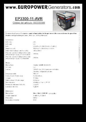 गैसोलीन पावर जनरेटर Europower EP3300-11-AVR (MA)