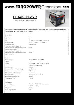 गैसोलीन पावर जनरेटर Europower EP3300-11-AVR (MA)