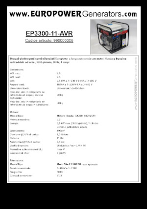 गैसोलीन पावर जनरेटर Europower EP3300-11-AVR (MA)