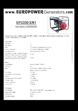 गैसोलीन पावर जनरेटर Europower EP3300-EN1 (MA)