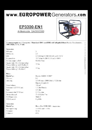 गैसोलीन पावर जनरेटर Europower EP3300-EN1 (MA)