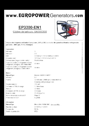 गैसोलीन पावर जनरेटर Europower EP3300-EN1 (MA)