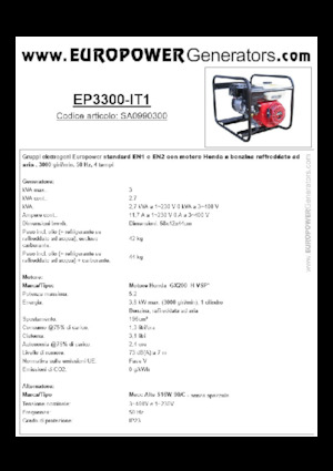गैसोलीन पावर जनरेटर Europower EP3300-EN1 (MA)