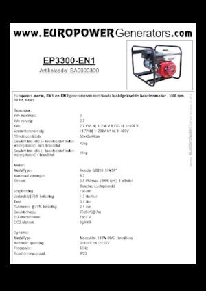 गैसोलीन पावर जनरेटर Europower EP3300-EN1 (MA)