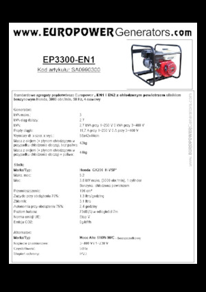 गैसोलीन पावर जनरेटर Europower EP3300-EN1 (MA)