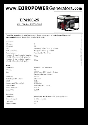गैसोलीन पावर जनरेटर Europower EP4100-25 (S)