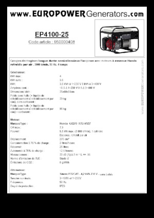 गैसोलीन पावर जनरेटर Europower EP4100-25 (S)