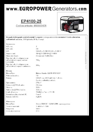 गैसोलीन पावर जनरेटर Europower EP4100-25 (S)