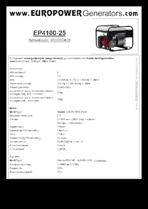 गैसोलीन पावर जनरेटर Europower EP4100-25 (S)