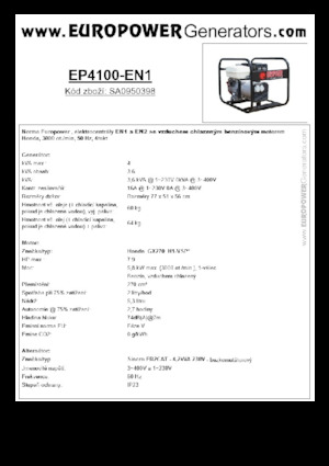 गैसोलीन पावर जनरेटर Europower EP4100-EN1 (S)