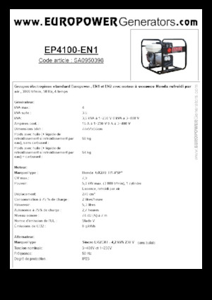 गैसोलीन पावर जनरेटर Europower EP4100-EN1 (S)