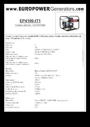 गैसोलीन पावर जनरेटर Europower EP4100-EN1 (S)