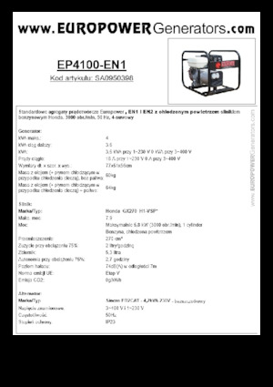 गैसोलीन पावर जनरेटर Europower EP4100-EN1 (S)