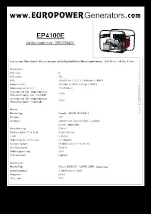 गैसोलीन पावर जनरेटर Europower EP4100E (S)