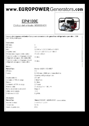 गैसोलीन पावर जनरेटर Europower EP4100E (S)