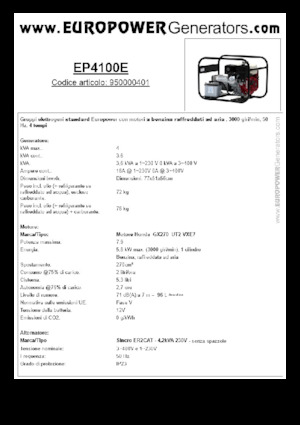 गैसोलीन पावर जनरेटर Europower EP4100E (S)