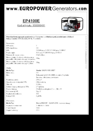 गैसोलीन पावर जनरेटर Europower EP4100E (S)