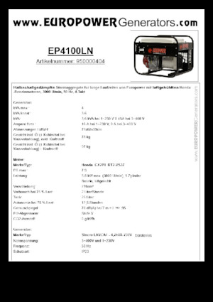गैसोलीन पावर जनरेटर Europower EP4100LN (S)