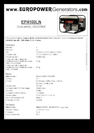 गैसोलीन पावर जनरेटर Europower EP4100LN (S)