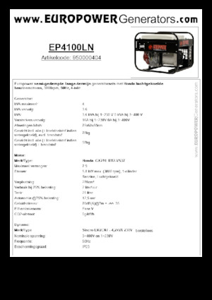 गैसोलीन पावर जनरेटर Europower EP4100LN (S)
