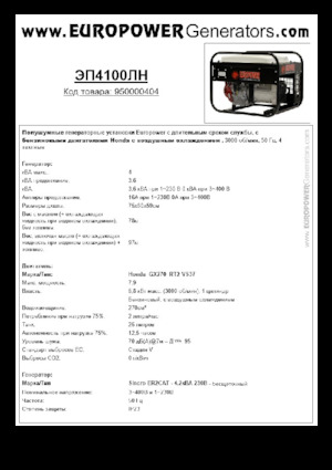 गैसोलीन पावर जनरेटर Europower EP4100LN (S)