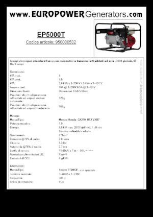 गैसोलीन पावर जनरेटर Europower EP5000T (S)