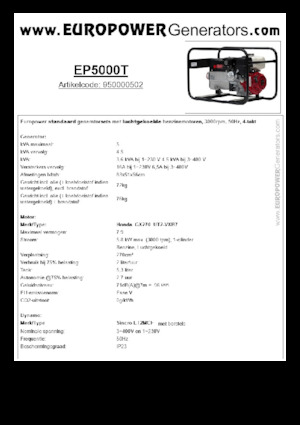 गैसोलीन पावर जनरेटर Europower EP5000T (S)