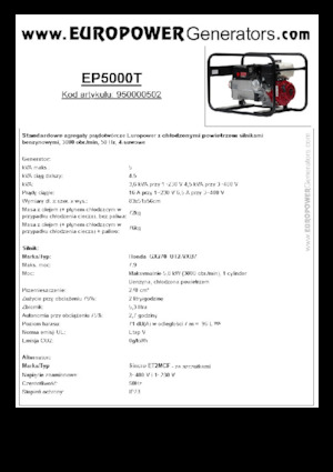 गैसोलीन पावर जनरेटर Europower EP5000T (S)