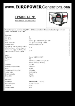 गैसोलीन पावर जनरेटर Europower EP5000T-EN1 (S)